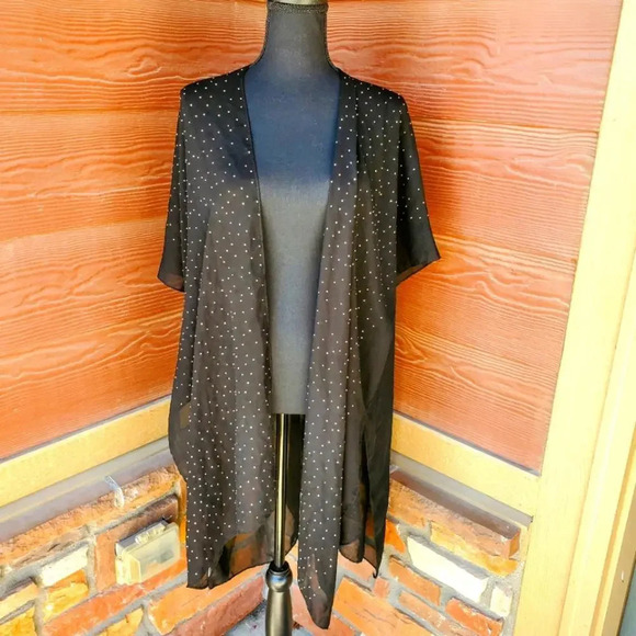 Jessica Mcclintock Vintage Black Silver Studded Kimono - Picture 1 of 16
